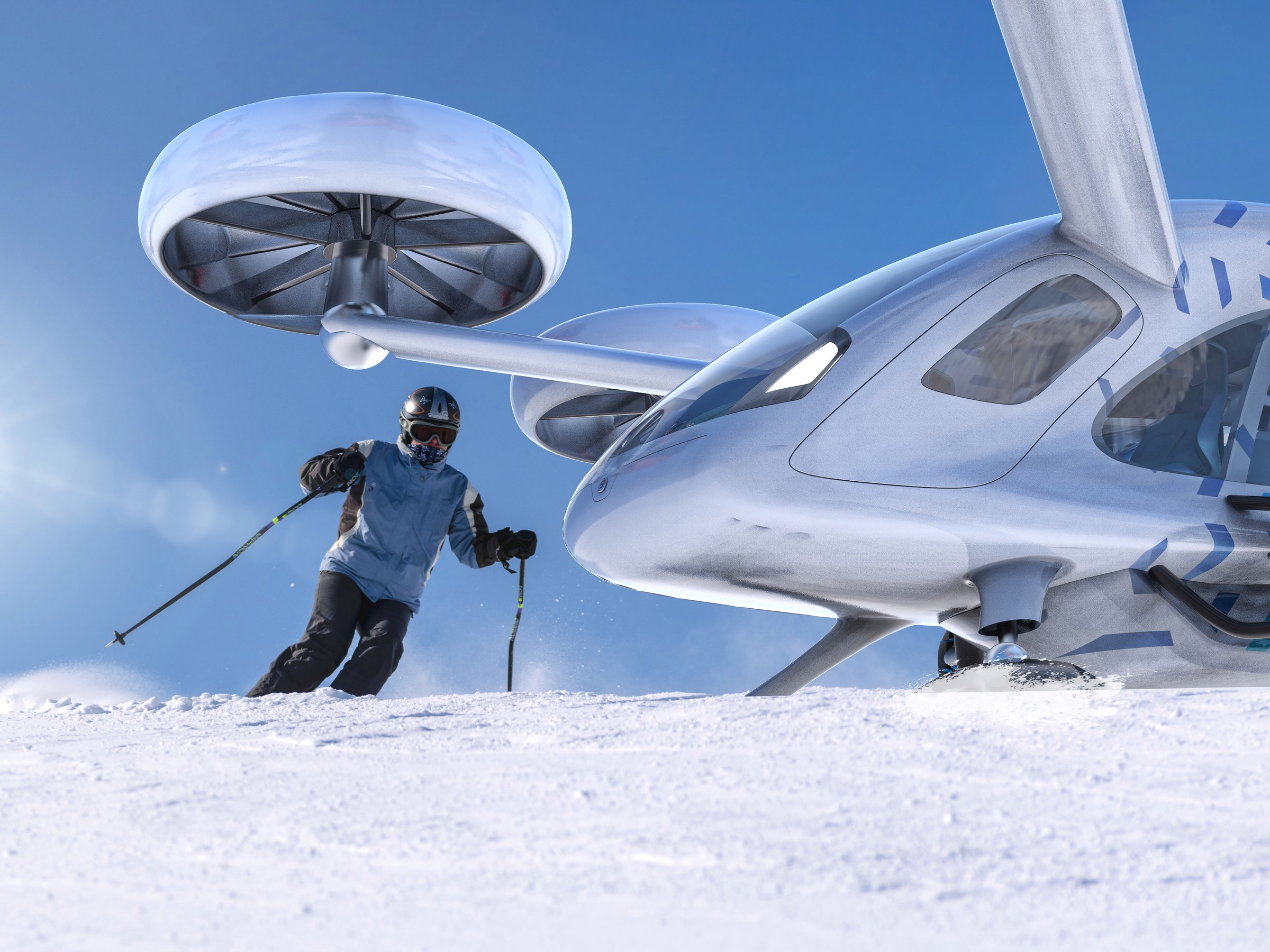 Close view of the Snowlifter cabin, canopy and ski landing gear