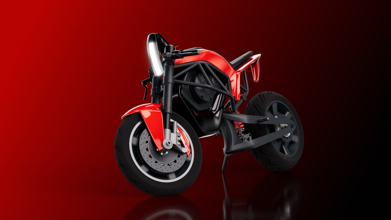 Tesla electric motorcycle concept, front three-quarter view