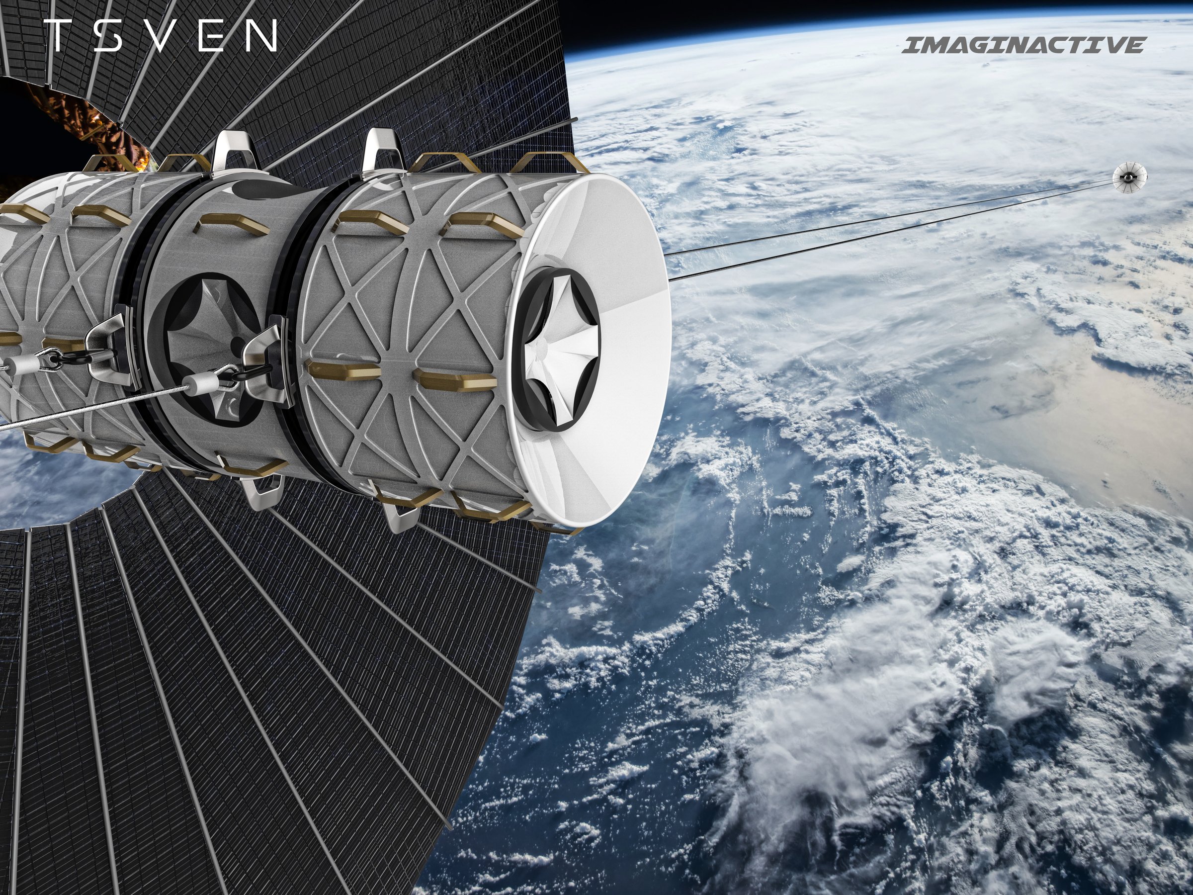 Close view of the Tsven hub modules and tether attachments