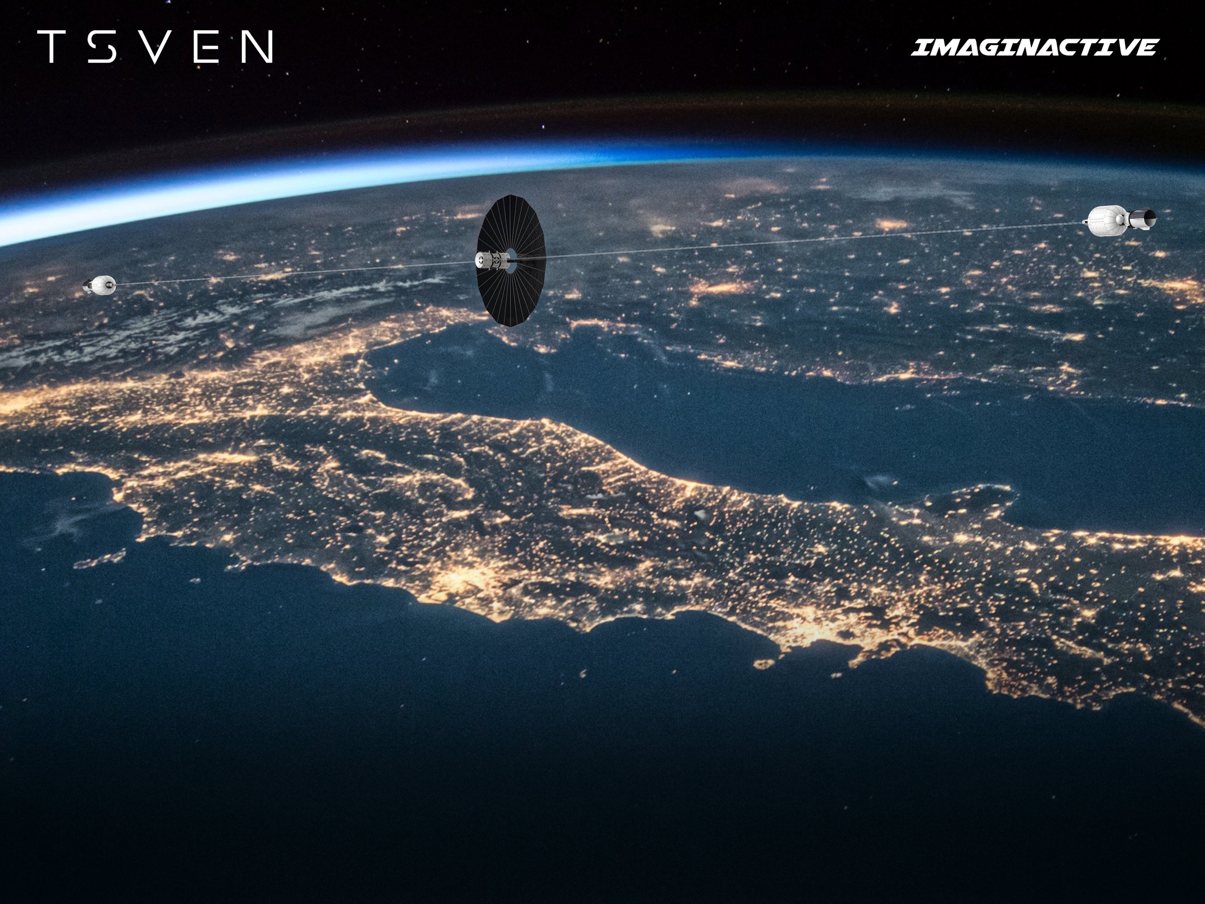 Tsven tethered spacecraft above Italy at night