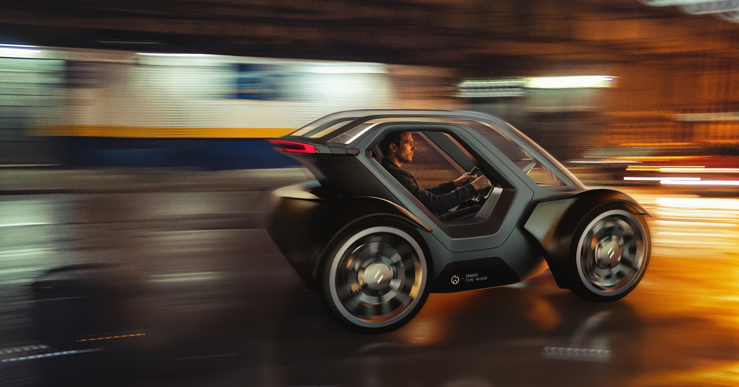 Unicar concept driving at night with motion blur