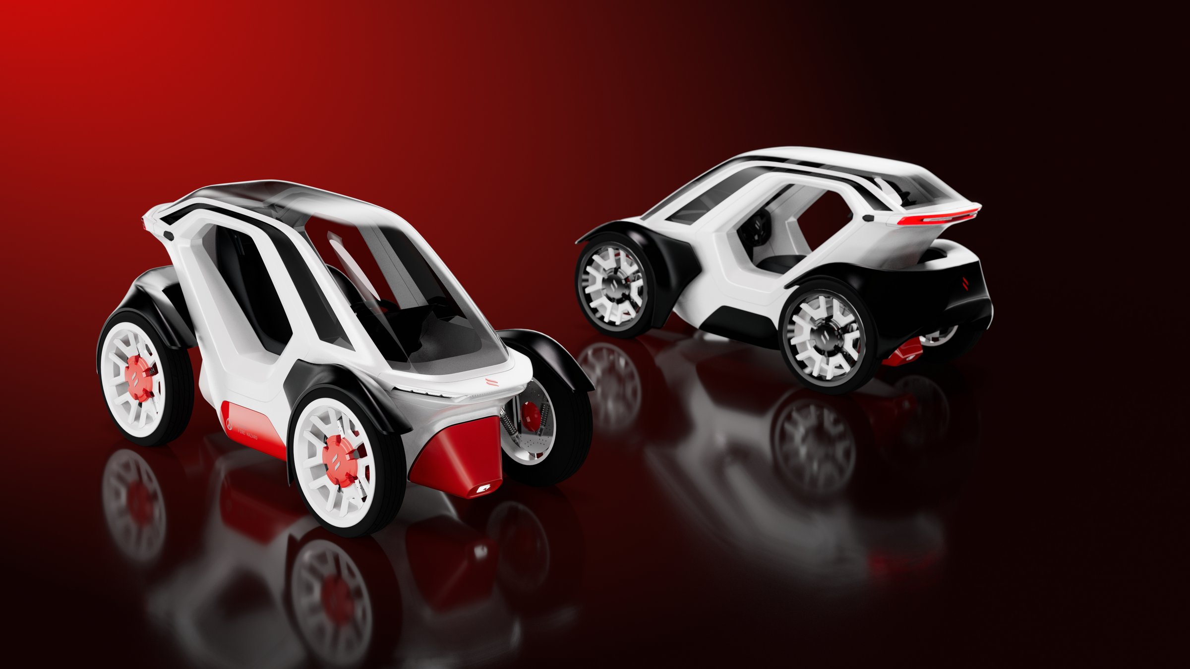Two Unicar concepts in white/red livery, alternate angle