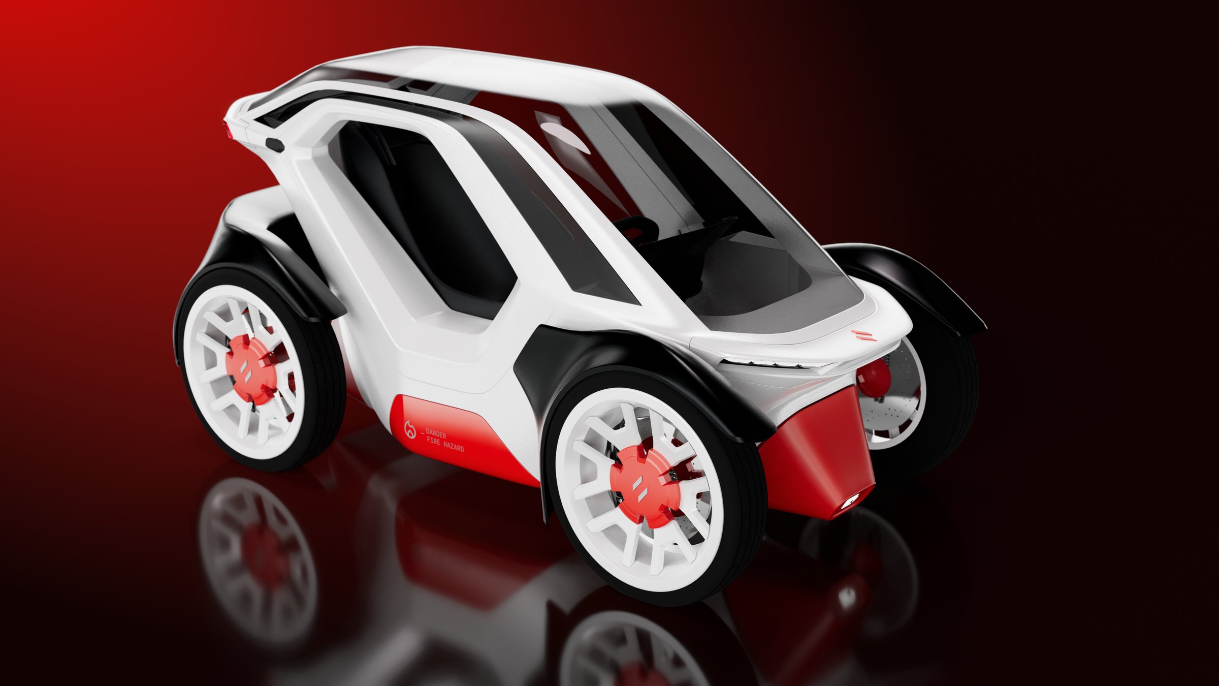 Unicar concept in white and red livery, three-quarter view