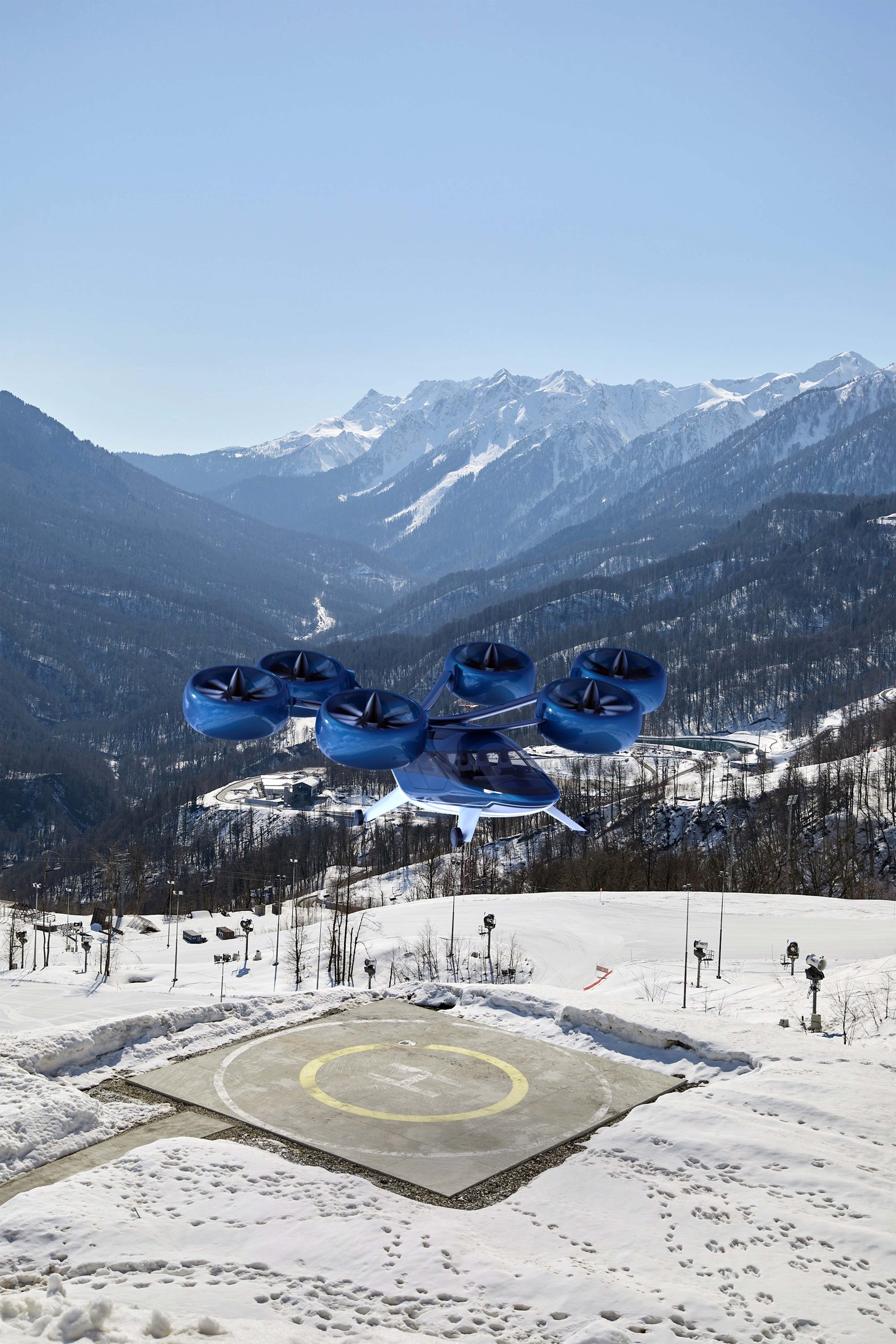 Urbaneer over a mountain helipad
