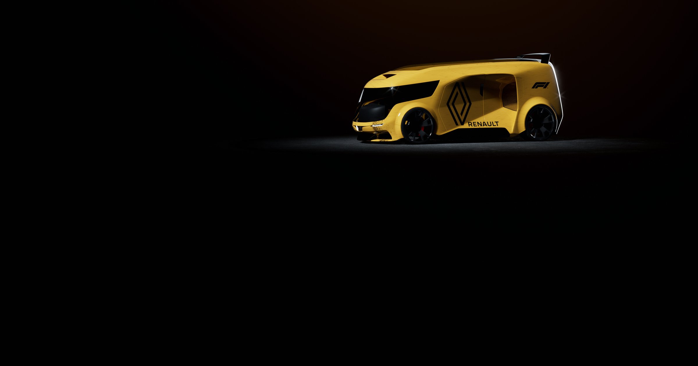 Van concept lit minimally in a dark studio