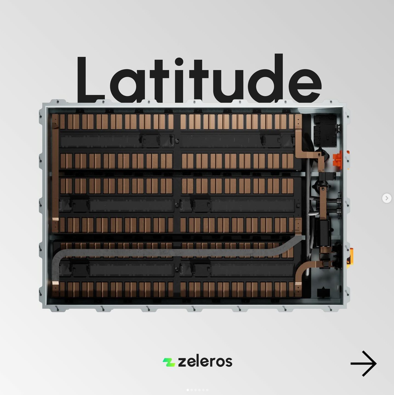 Zeleros Latitude battery pack, cover removed, showing module and busbar layout