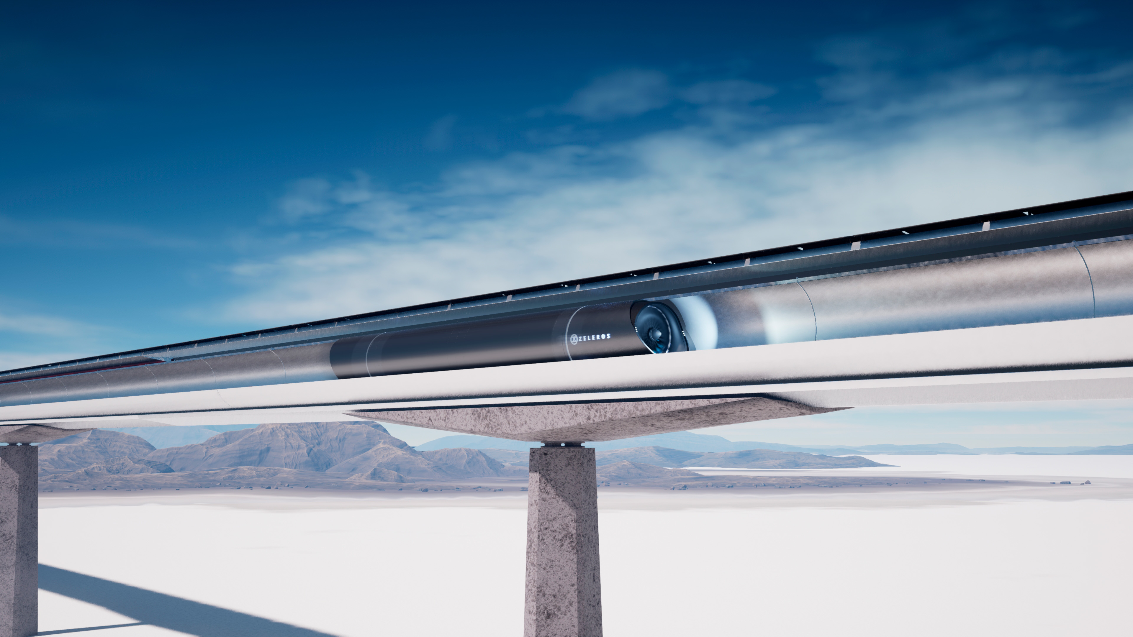 Zeleros pod travelling over salt flats