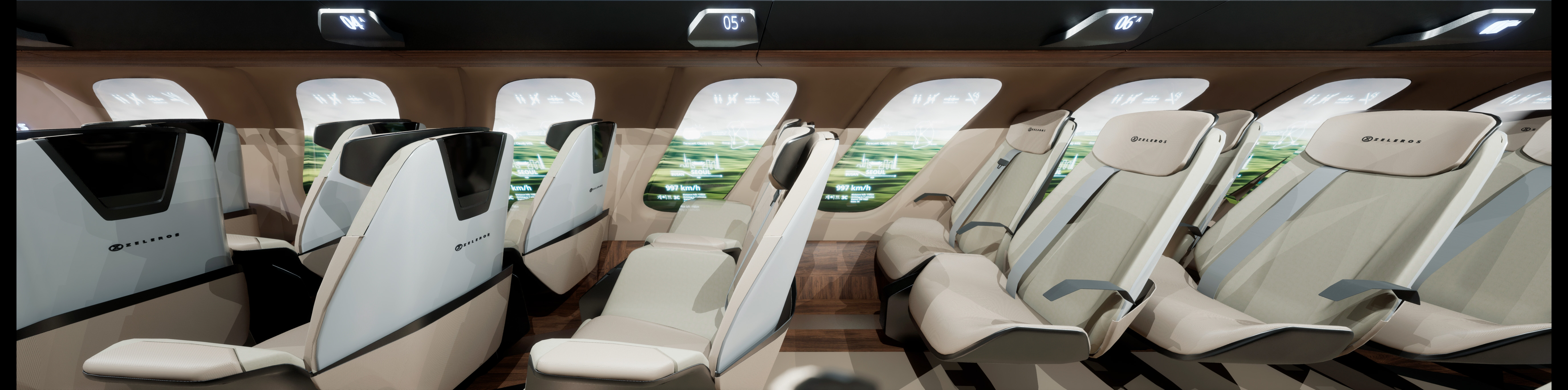 Zeleros first-class recliner pods with smart windows