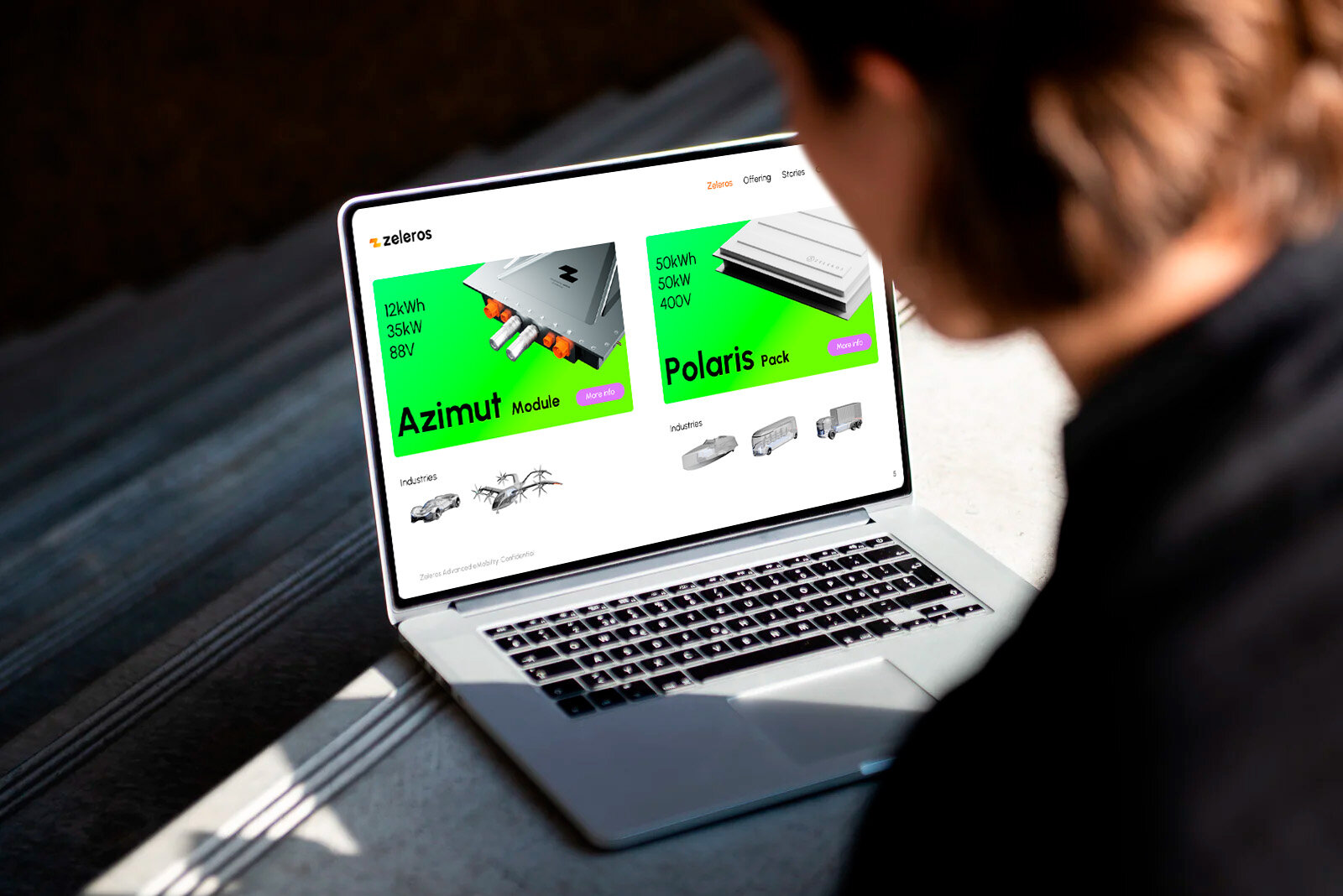 Zeleros product deck on a laptop, green colourway