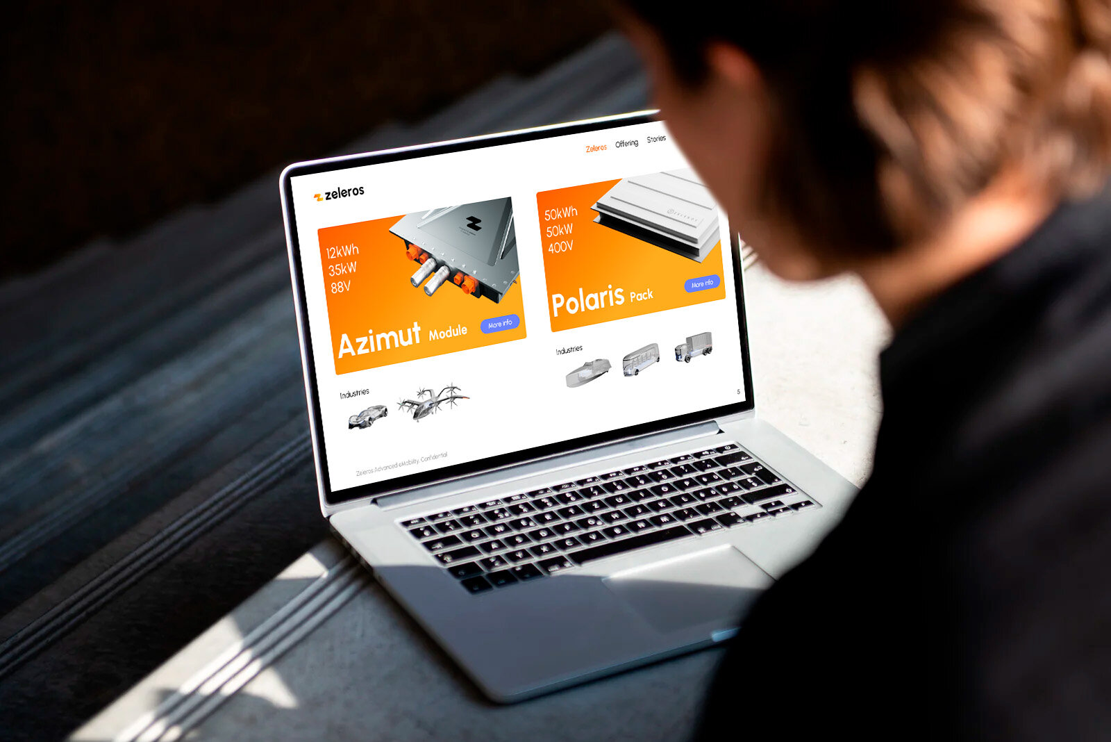 Zeleros product deck on a laptop, orange colourway