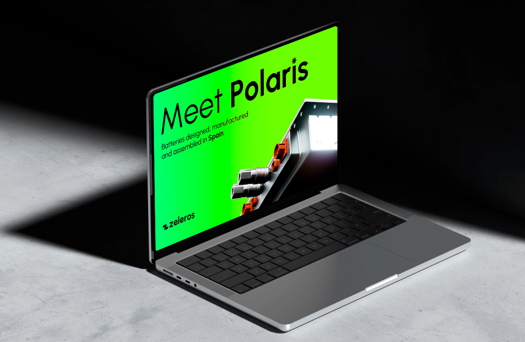 Meet Polaris keynote slide on a MacBook, green colourway