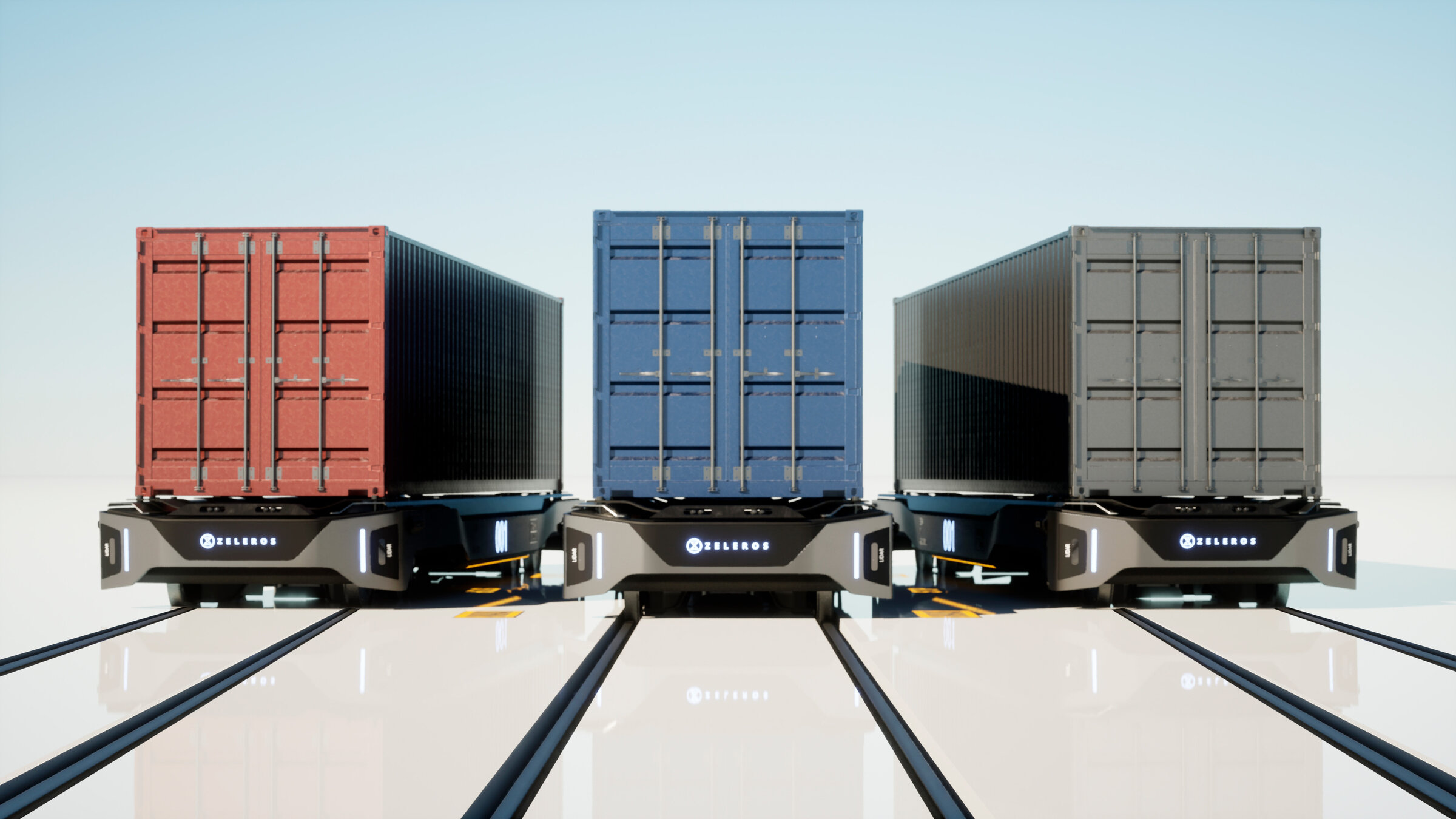 Three Zeleros SELF units side by side carrying different containers