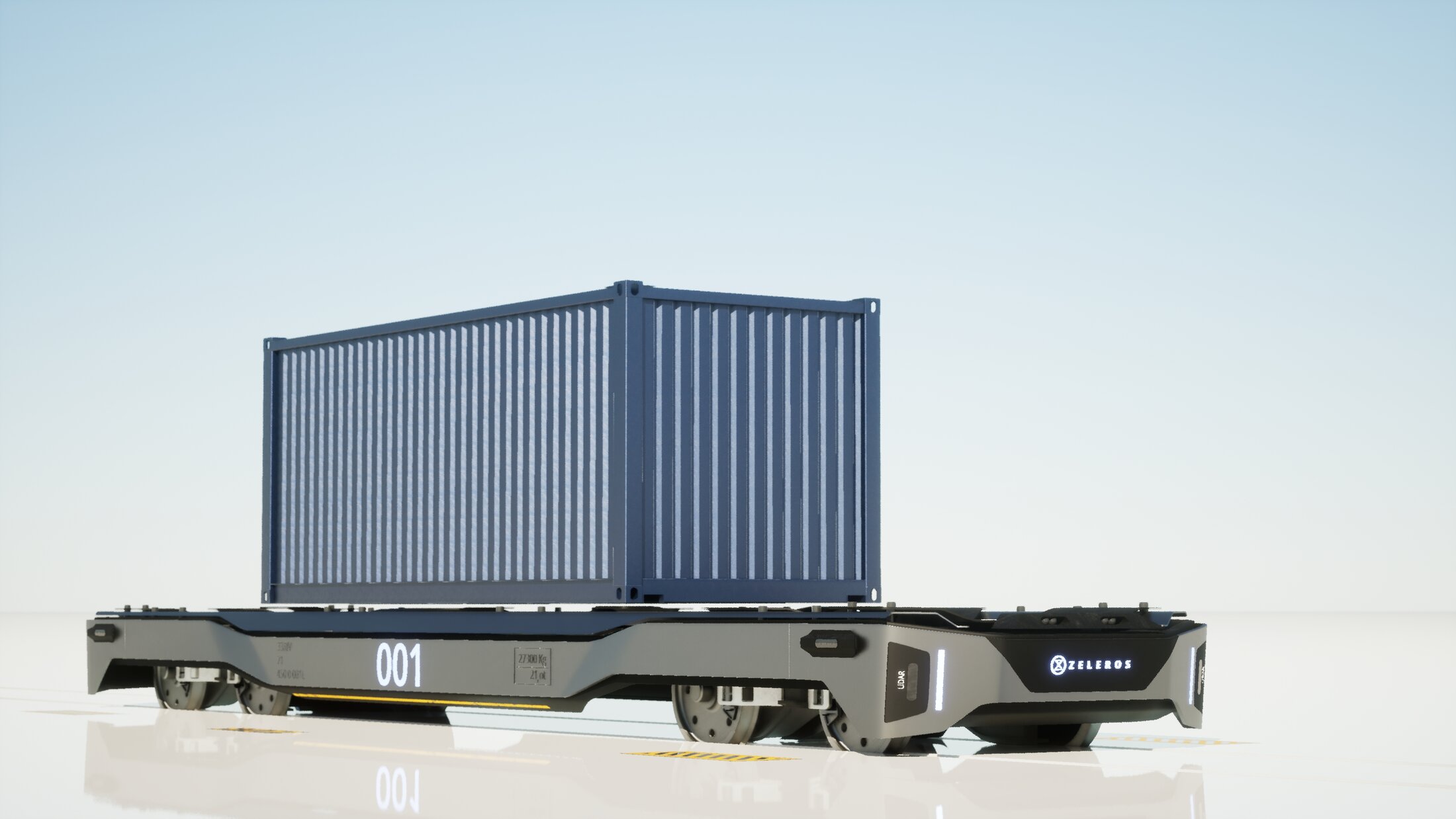 Zeleros SELF carrying a 20-foot container, studio render