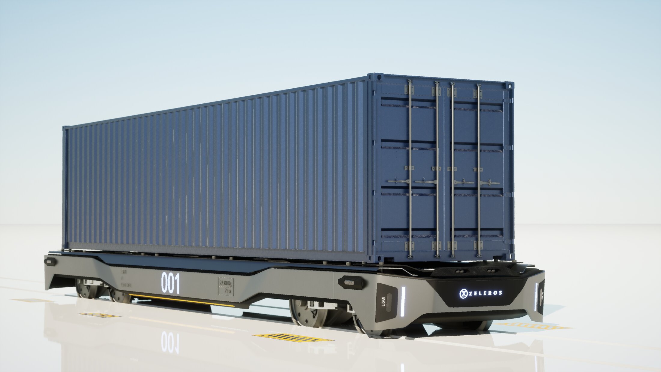 Zeleros SELF carrying a 40-foot container, studio render