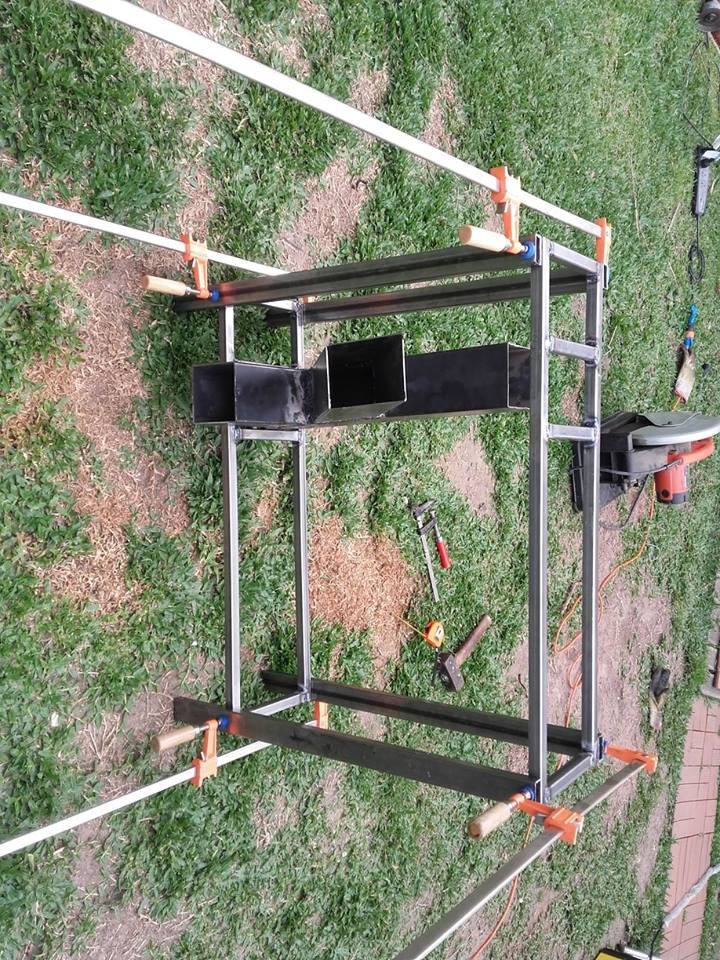 Steel frame clamped during assembly